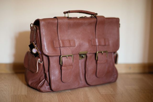 re-stitched leather bag