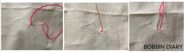 pass the threaded needle in cross pattern to make an X aka anchor on the cloth.