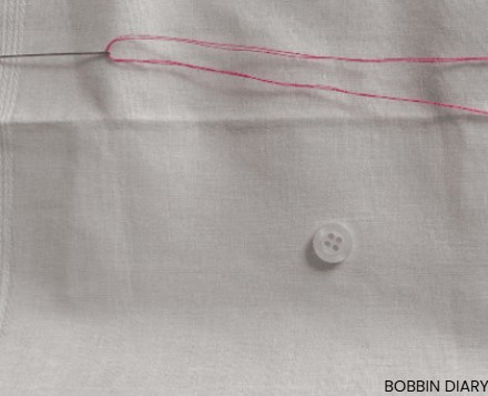 thread the needle and keep the button handy.